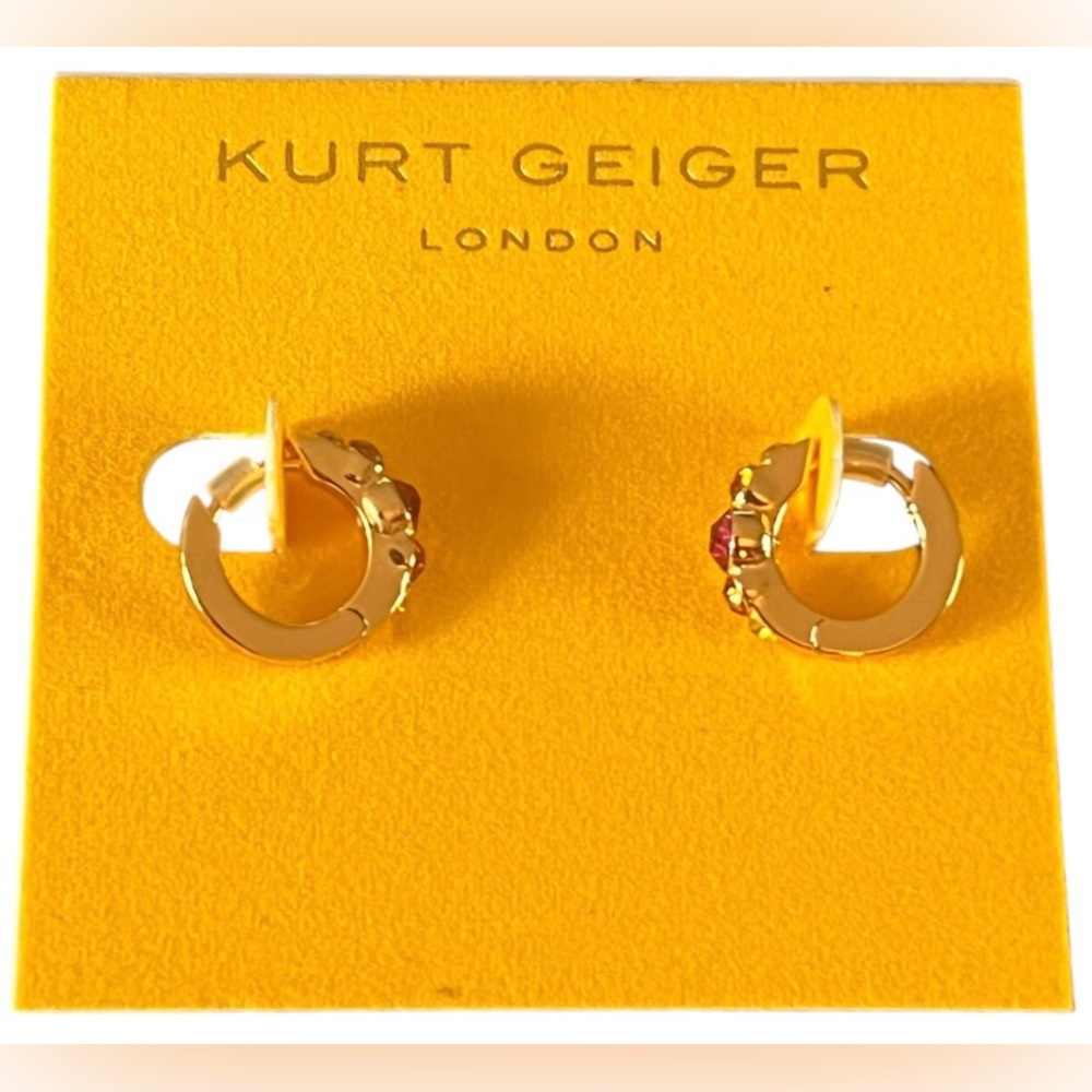 Kurt Geiger London NWT small gold crystal huggie earrings with 5 varied crystals - Picture 2 of 15